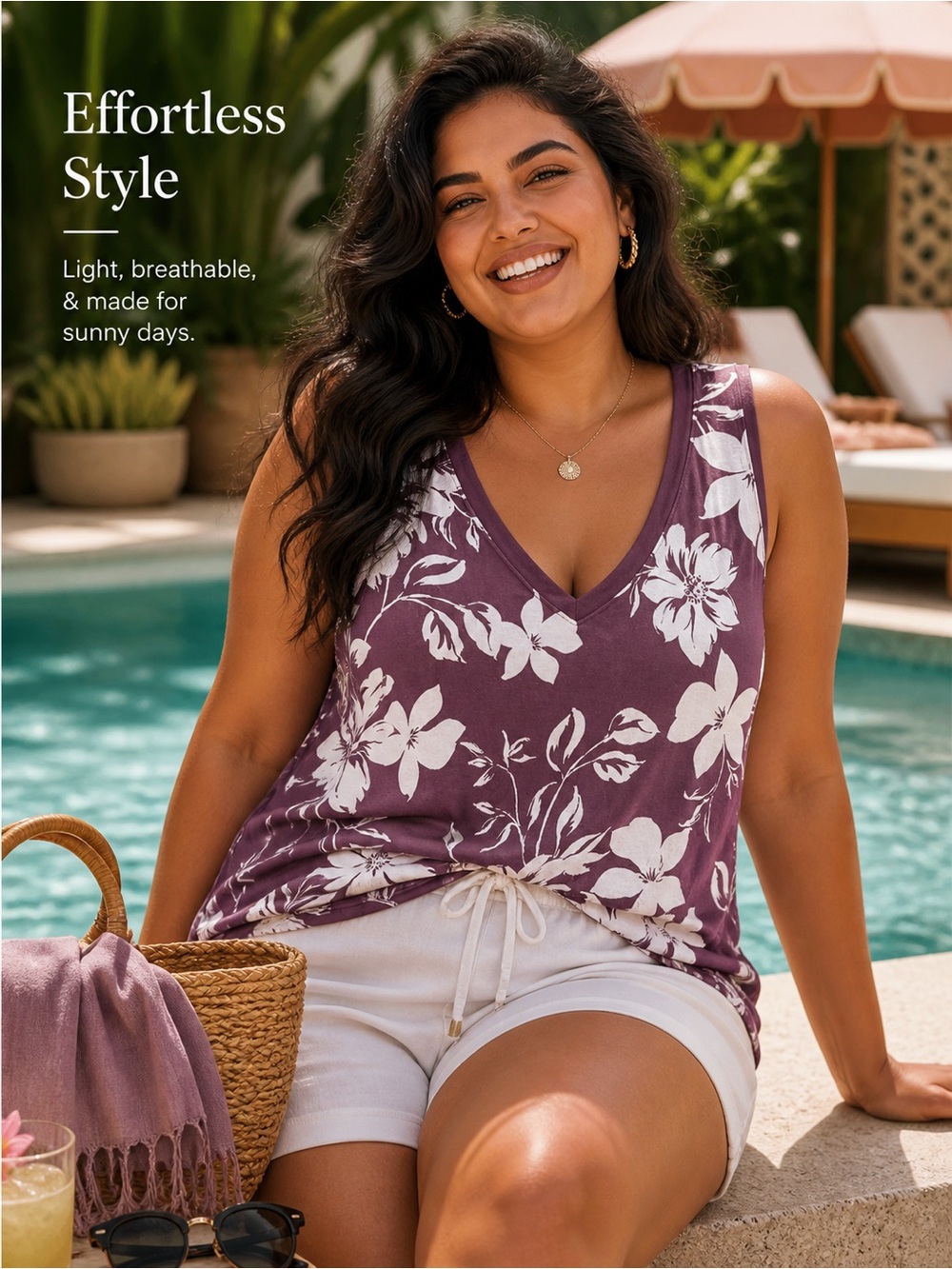 Torrid plus 1 1xl Floral V-Neck Sleeveless Tank Top - Plum White